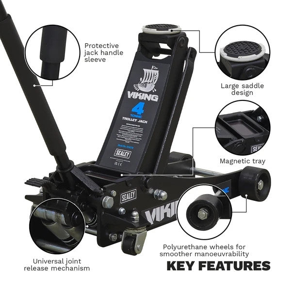 Sealey 4040TB Viking Low Profile Pro Trolley Jack with Rocket Lift 4 Tonne