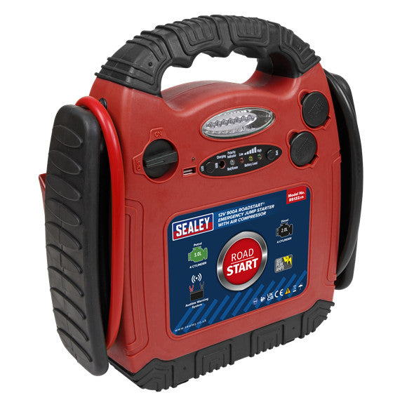 Sealey RS132 12V RoadStart® Emergency Jump Starter with Air Compressor 900 Peak