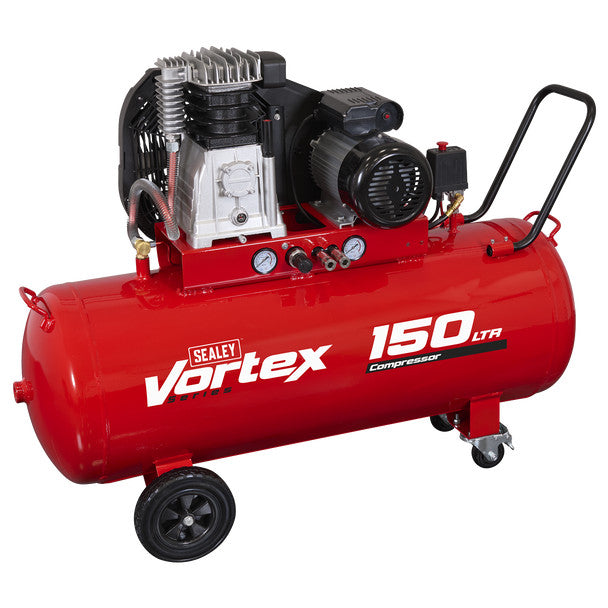 Sealey SAC1153B 150L Belt Drive Air Compressor with Cast Cylinders &Wheels 3.5hp