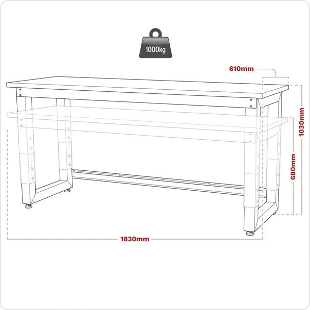Sealey APMS23 Premier Heavy-Duty Steel Adjustable Workbench with Stainless Steel