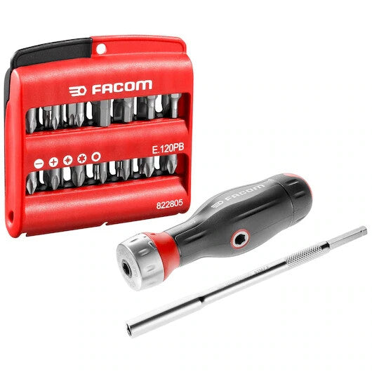 Facom ATCL.2A2PB PROTWIST 1/4 in. 3 in 1 Ratchet Blade Handle Set With 28 Bits