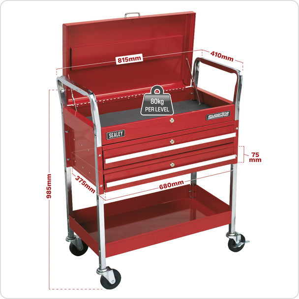 Sealey CX1042D Superline PRO® Heavy-Duty Trolley with Lockable Top & 2 Drawers