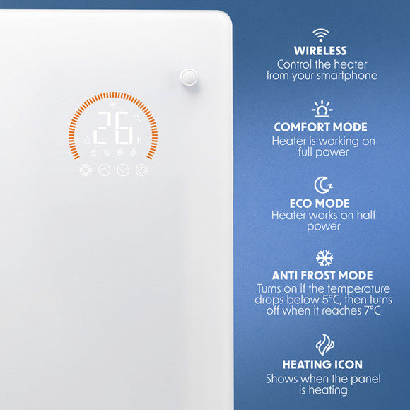 Baridi DH138 1500W Electric Glass Panel Heater-Timer,Remote & WIfI