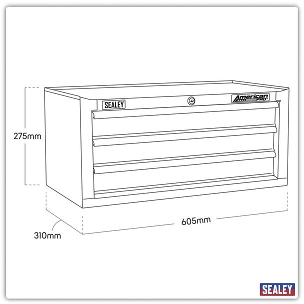 Sealey AP3503TB American PRO® Mid-Box Tool Chest 3 Drawer - Black/Grey