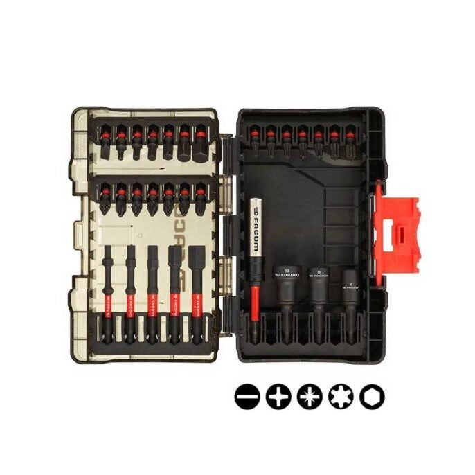 Facom EN.1J30PB 30 Piece Max Impact FlexTorq Screwdriver & Nut Runner Bit Set