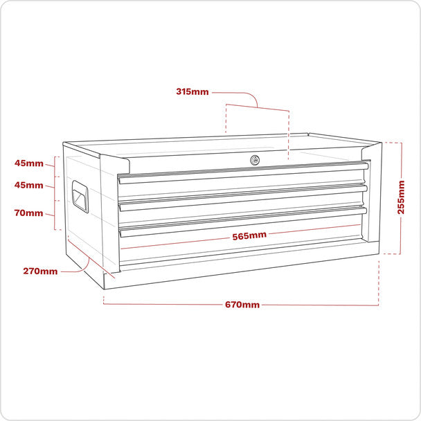 Sealey AP223 American PRO® Mid-Box Tool Chest 3 Drawer - Red