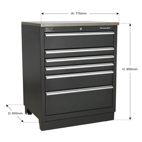 Sealey APMS03 Heavy-Duty Modular Floor Cabinet 6 Drawer 775mm