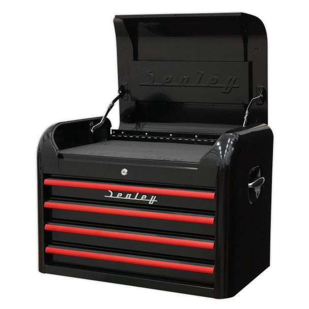 Sealey AP28104BR Premier Retro Style Topchest 4 Drawer -Black with Red Anodised