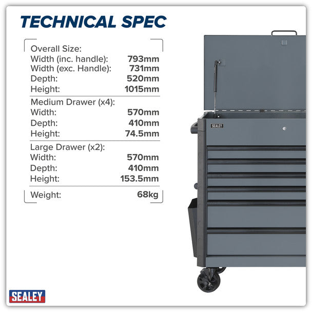 Sealey AP266G Superline Pro® Tool Trolley 6 Drawer - Grey
