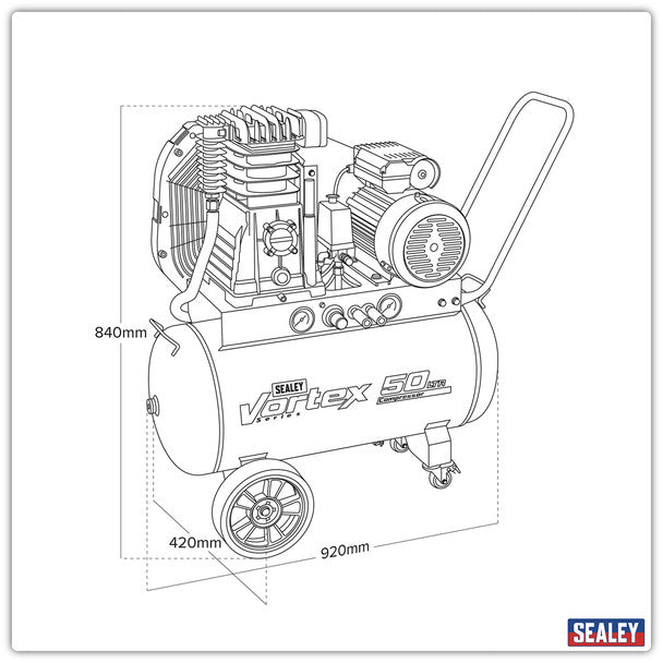 Sealey SAC1503B 50L Belt Drive Air Compressor with Cast Cylinders & Wheels 3.5hp