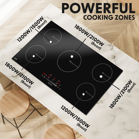 Baridi DH180 Integrated Induction Hob with 5 Cooking Zones 90cm 9300W Output