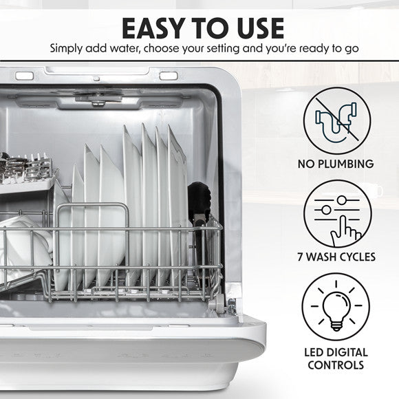 Baridi DH72 Tabletop Dishwasher 3 Place Settings 6L Capacity