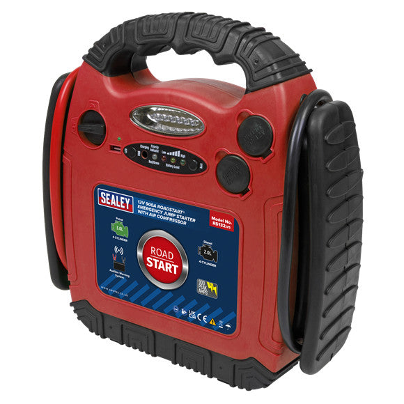 Sealey RS132 12V RoadStart® Emergency Jump Starter with Air Compressor 900 Peak