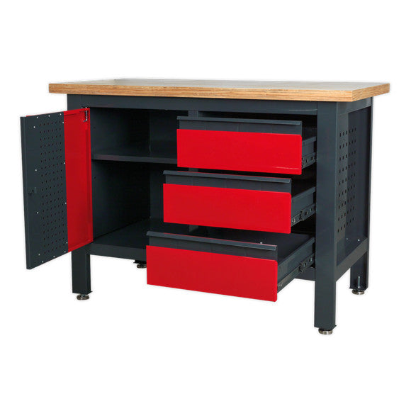 Sealey AP1372B Workbench with 3 Drawers & Cupboard