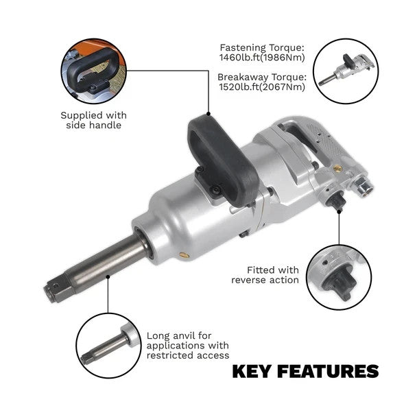 Sealey SA29/S Long Anvil Straight Air Impact Wrench 1"Sq