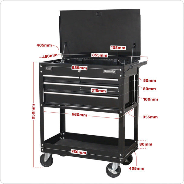 Sealey AP850MB Heavy-Duty Mobile Tool & Parts Trolley with 4 Drawers & Lockable