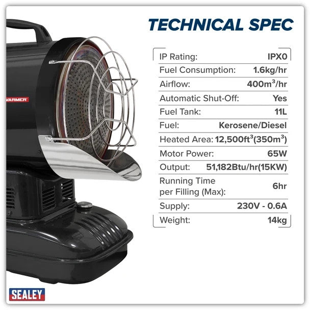 Sealey IR115 Infrared Space Warmer® Kerosene/Diesel Heater 51,000Btu/hr