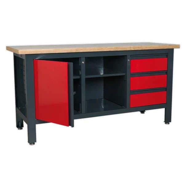 Sealey AP1905B Workbench with 3 Drawers, 1 Cupboard & Open Storage