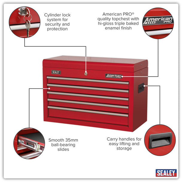 Sealey AP225 American PRO® Topchest 5 Drawer - Red