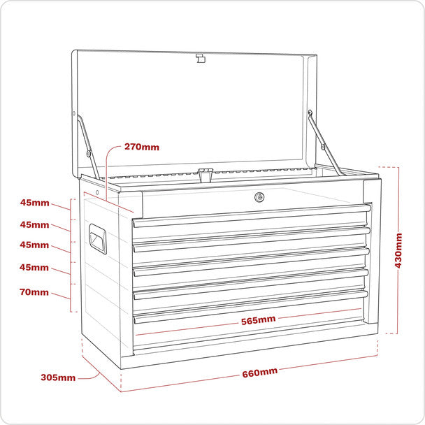 Sealey AP225 American PRO® Topchest 5 Drawer - Red