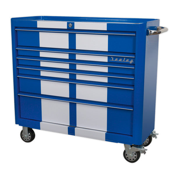 Sealey AP41206BWS Premier™ Retro Style Wide Rollcab 6 Drawer - Blue with White