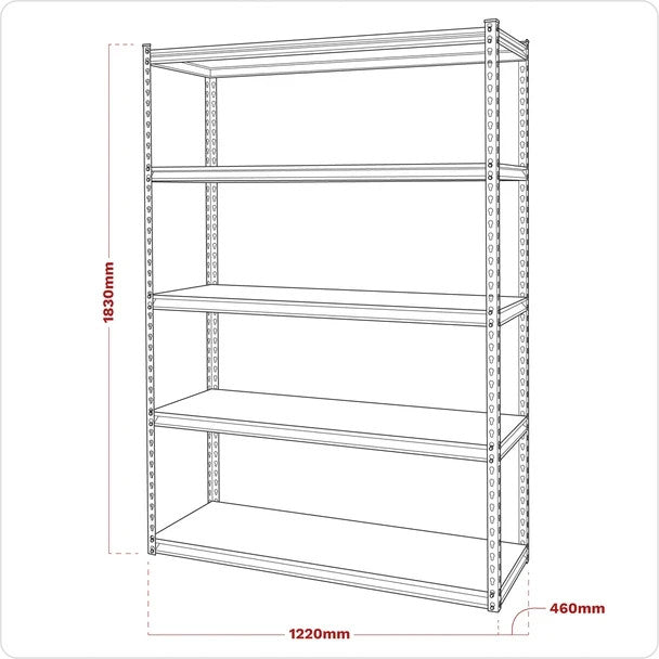 Sealey AP1200R Racking Unit with 5 Shelves 220kg Capacity Per Level