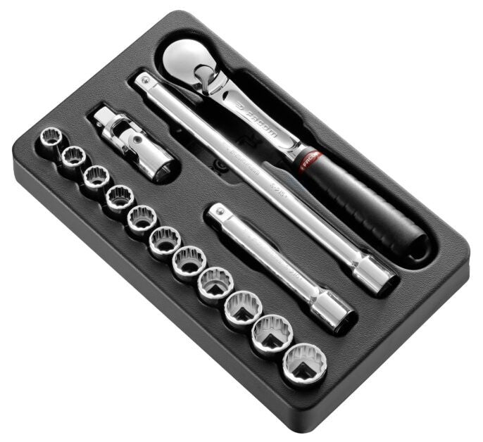 Facom MOD.SL161-112U 15 Piece Imperial 1/2″ Drive Bi-Hex (12-Pt) Set In Module