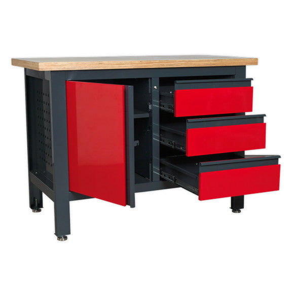 Sealey AP1372B Workbench with 3 Drawers & Cupboard