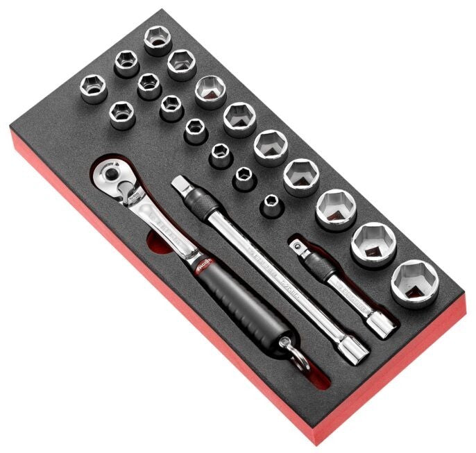 Facom MODM.SL1SLS Tethered 1/2″ Dr Metric Hexagon (6-Point) Socket Set In Foam