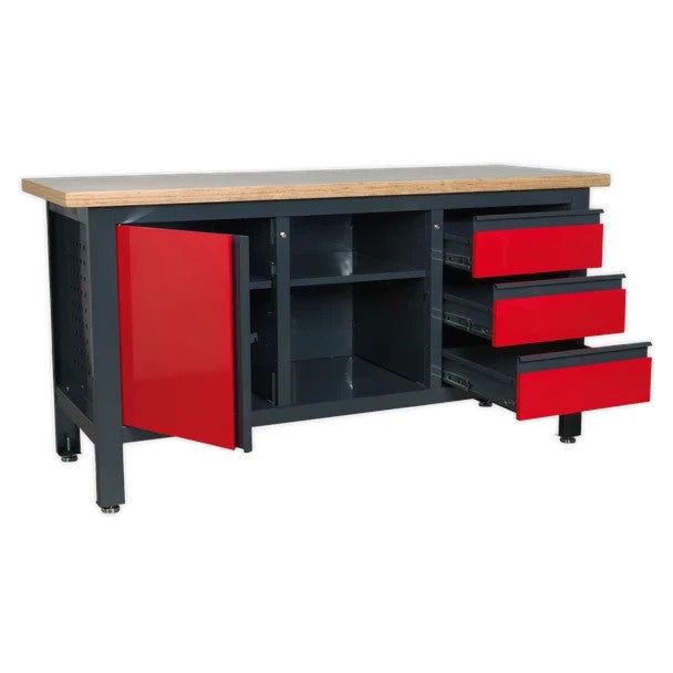 Sealey AP1905B Workbench with 3 Drawers, 1 Cupboard & Open Storage