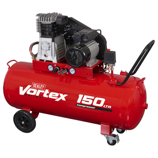 Sealey SAC1153B 150L Belt Drive Air Compressor with Cast Cylinders &Wheels 3.5hp