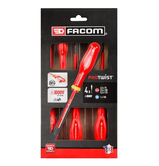 Facom AT4VEPB 4 Piece ProTwist Insulated Slotted & Pozi Screwdriver Set