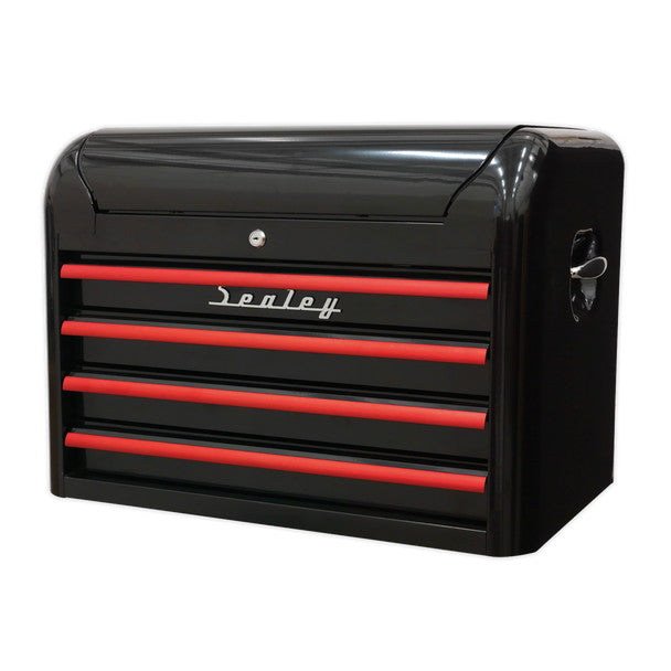 Sealey AP28104BR Premier Retro Style Topchest 4 Drawer -Black with Red Anodised
