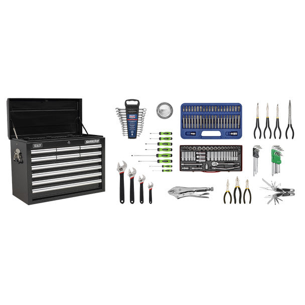 Sealey AP33109BCOMBO Superline PRO Topchest 10 Drawer with 140pc Tool Kit-Black