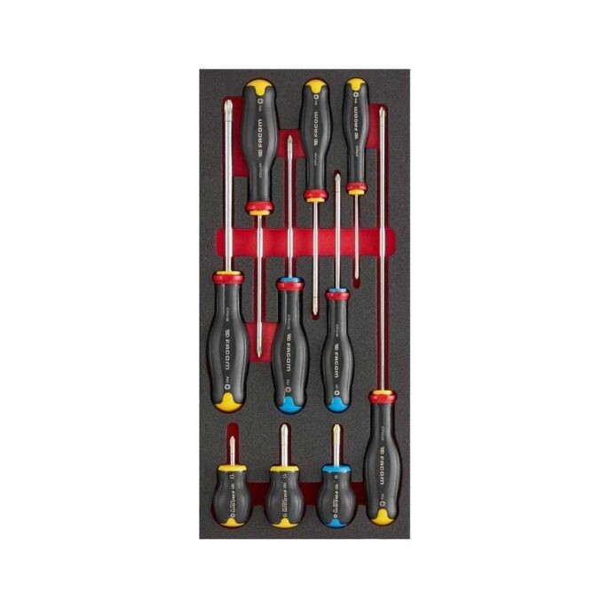 Facom MODM.AT5 10 Piece Protwist Phillips & Pozi Screwdriver Set In Foam