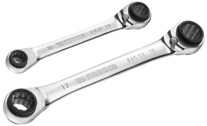 Facom 64C.J2 2 Piece Cuatro Ratcheting Ring Spanner Set 8-19mm (8 Sizes)