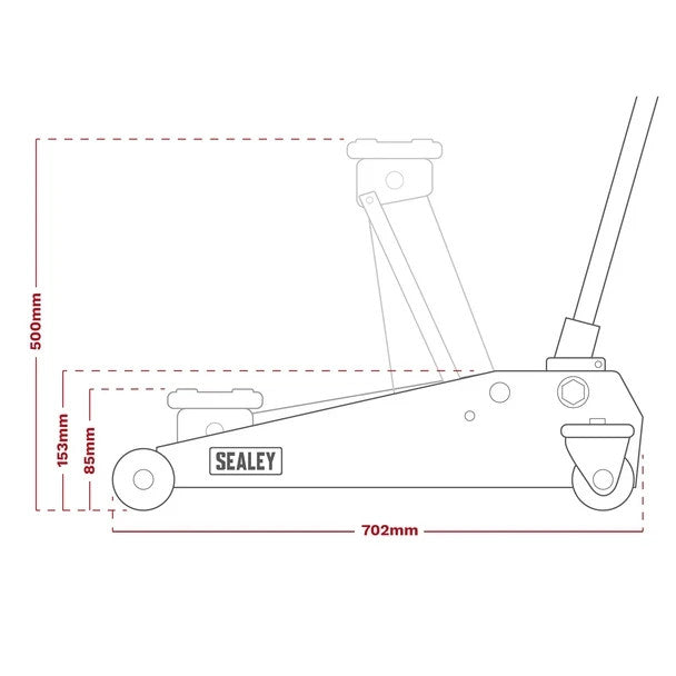 Sealey 3000LE Low Profile Trolley Jack with Rocket Lift 3 Tonne - Red