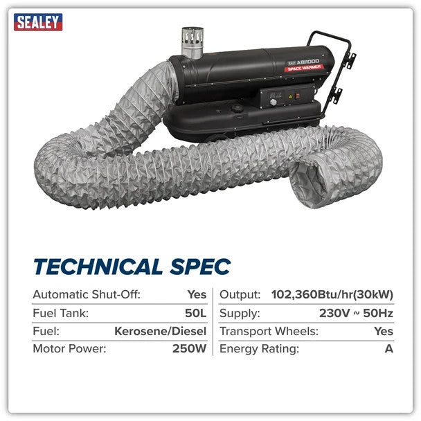Sealey ABI1000COMBO Space Warmer® Indirect Kerosene/Diesel Heater 102,000Btu/hr