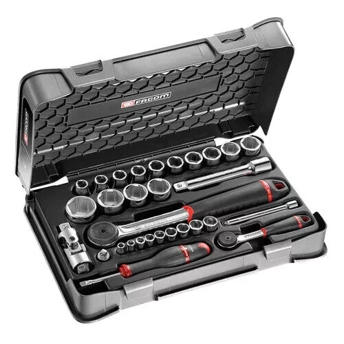 Facom RS.161-1PB - 30pc 1/4" + 1/2" Square Drive Metric 6pt Socket Set