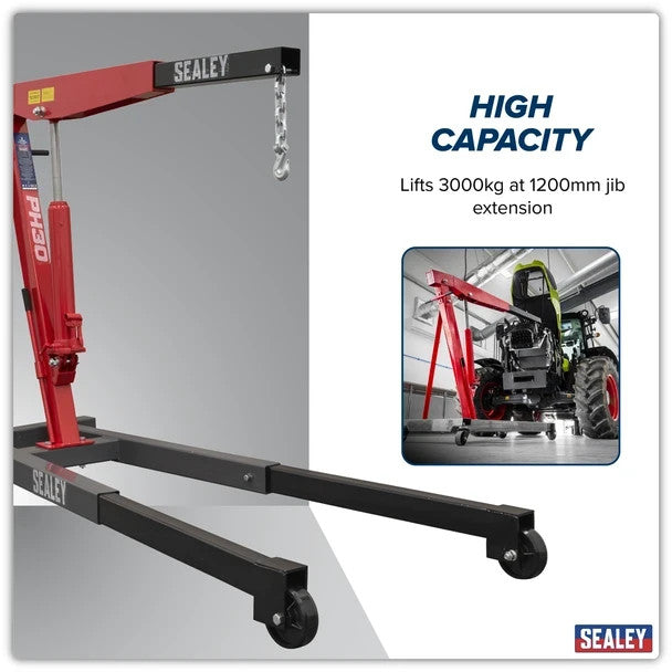 Sealey PH30 Fixed Frame Engine Crane with Extendable Legs 3 Tonne