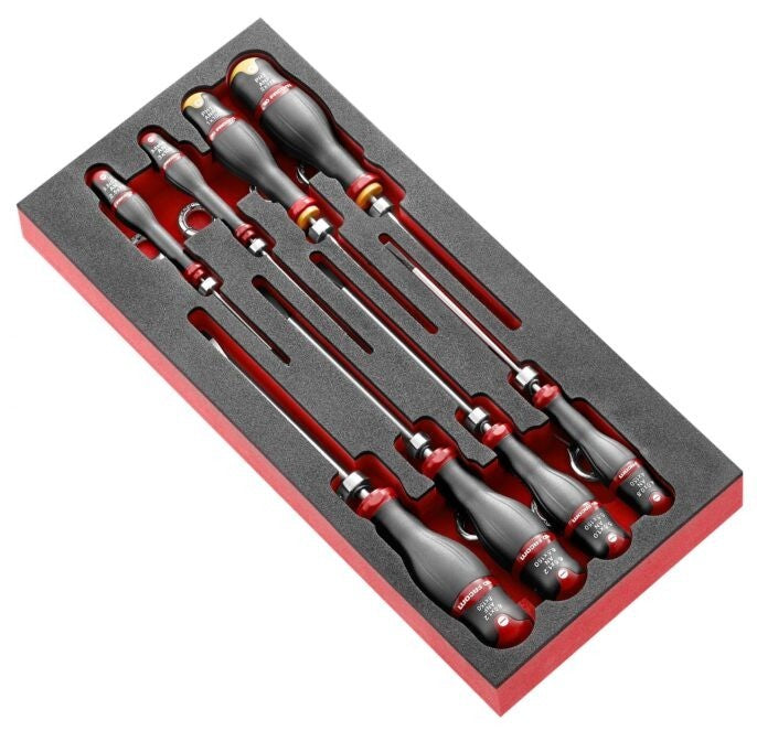 Facom MODM.AN1SLS 8 Piece Tethered Slotted and Phillips Screwdriver Set In Foam
