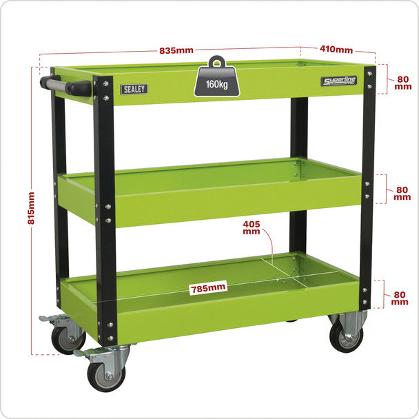 Sealey CX110HV Superline PRO® Heavy-Duty Workshop Trolley 3-Level - Hi-Vis Green